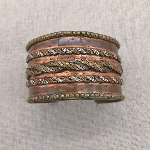Rustic Copper Mixed Metal Rope Cuff Bracelet - Picture 1 of 11